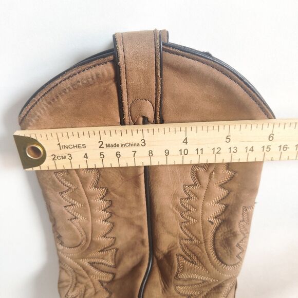 Vintage Abilene Western Cowboy Cowgirl Boots Nubuck Block Heel 8 Camel T… - Picture 13 of 13